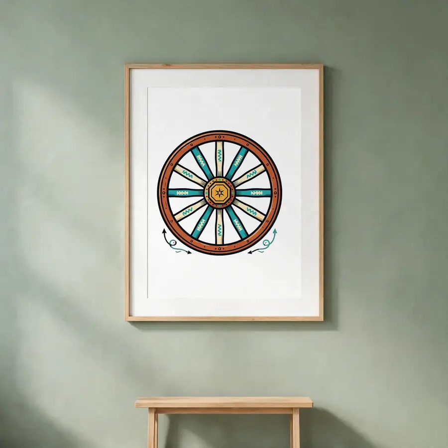Zigzag Patterned Wagon Wheel with Arrows as a framed print