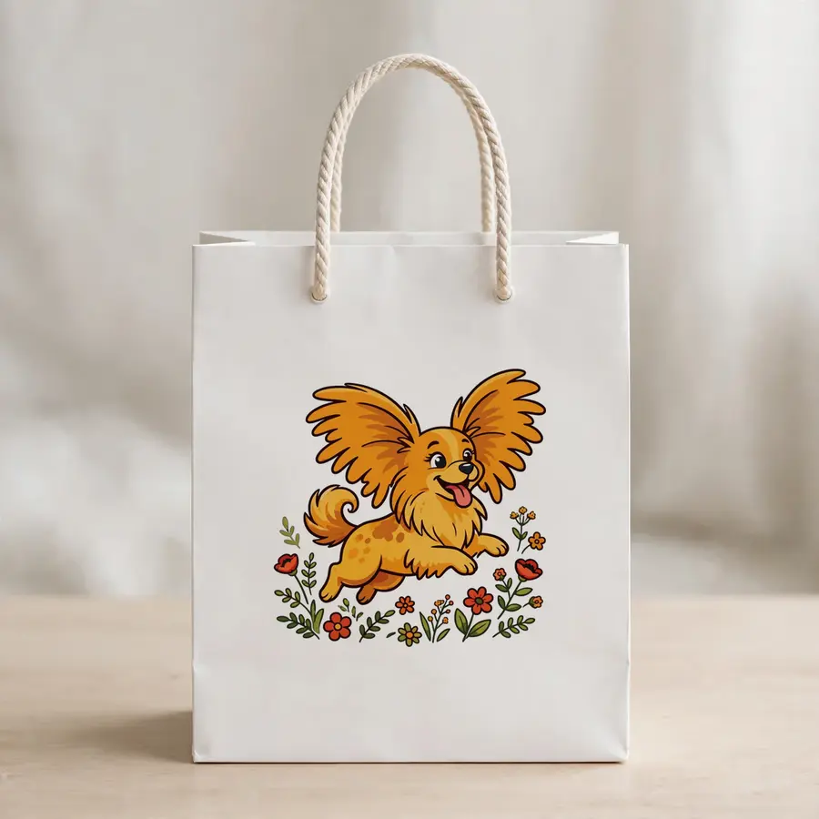 Golden Papillon Dog Leaping Among Wildflowers on a gift bag