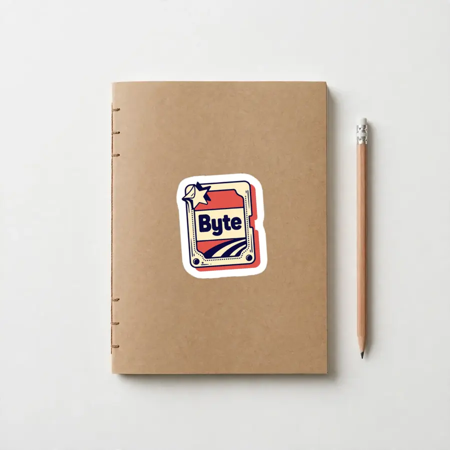 Cream Floppy Card With Byte Label as a sticker on a notebook
