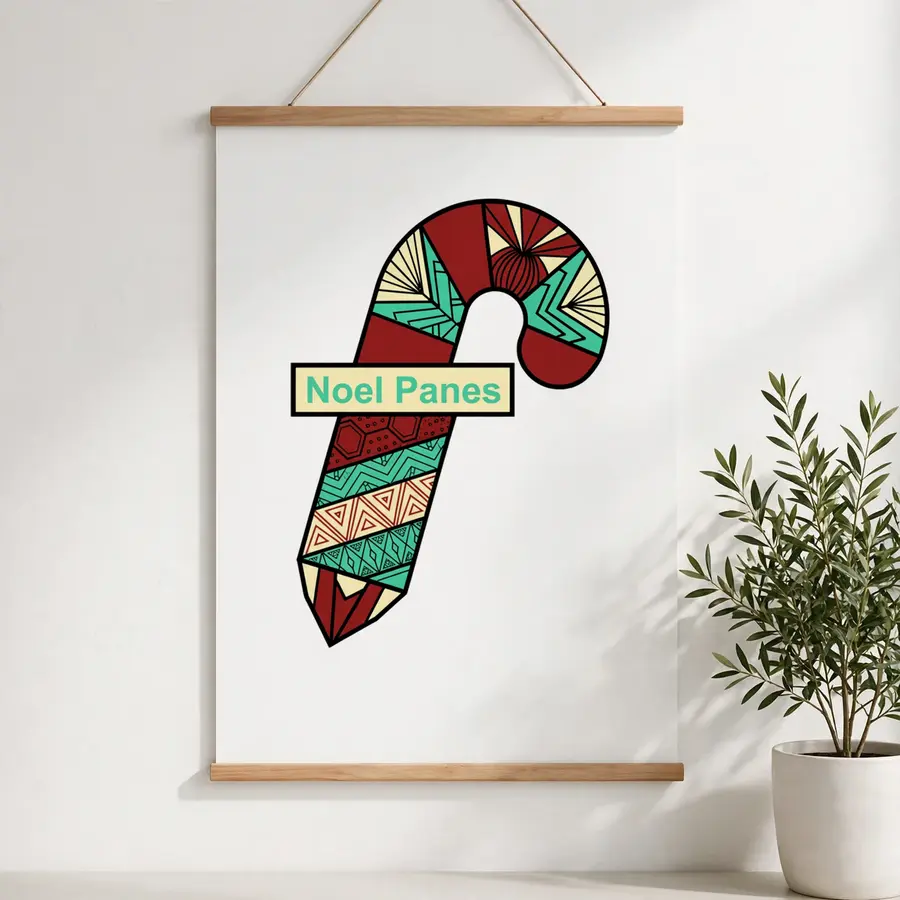 Patterned Candy Cane With Noel Panes as a poster