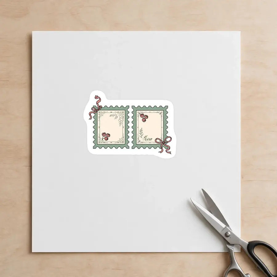 Rosebud Stamps with Bow Accents as a die-cut sticker