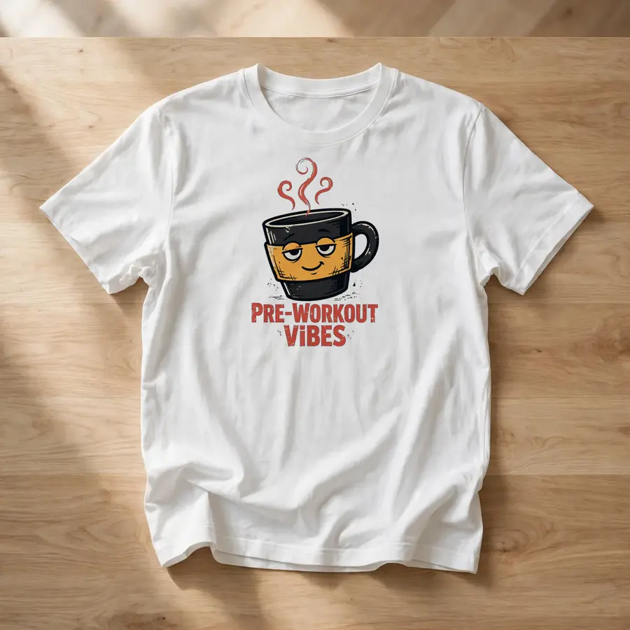 Sleepy Mustard Mug With Steam on a white t-shirt