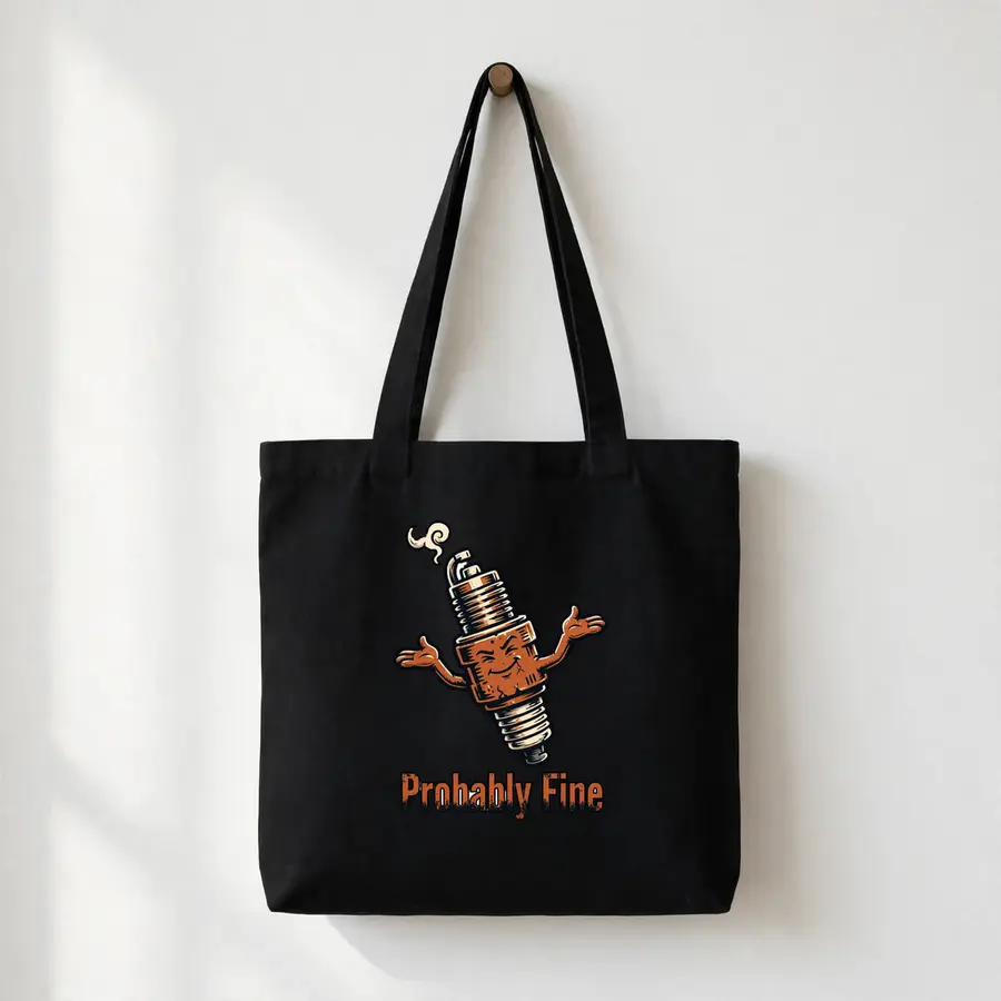 Spark Plug Arms Out Probably Fine on a black tote bag