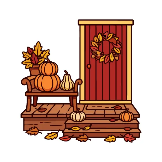 Fall Porch With Red Door Wreath
