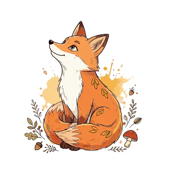 Fox Gazing Upward With Mushroom