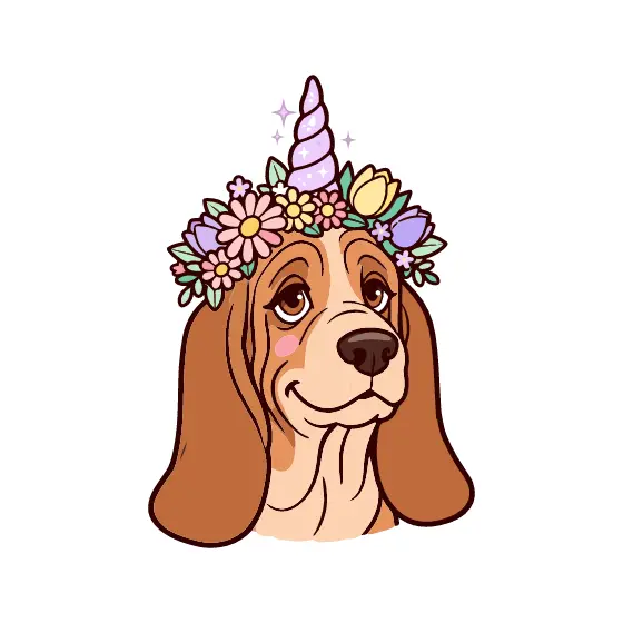 Basset Hound With Lavender Unicorn Horn