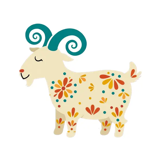 Standing Cream Goat With Florals