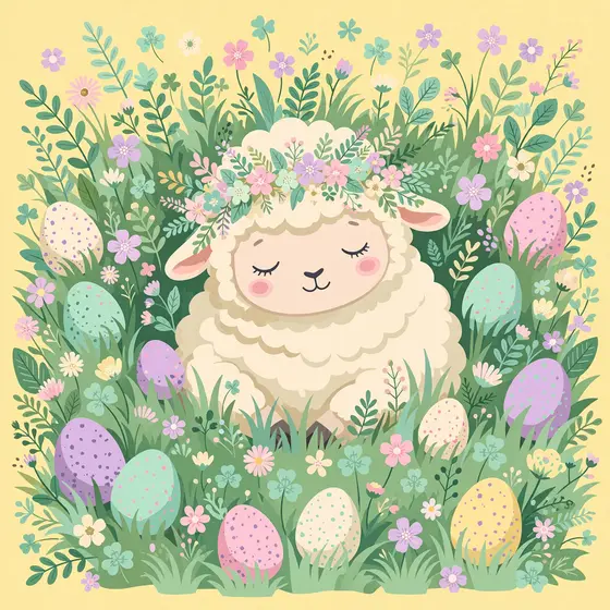 Sleepy Cream Lamb with Flower Crown