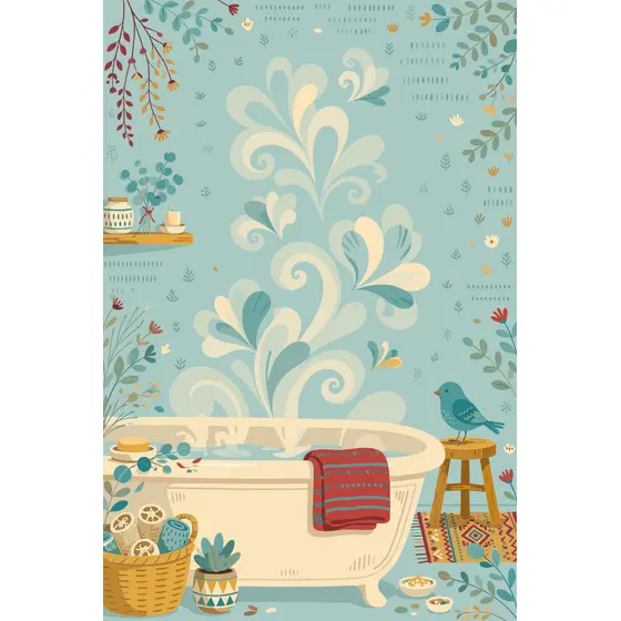 Cozy Bathtub With Steam and Songbird