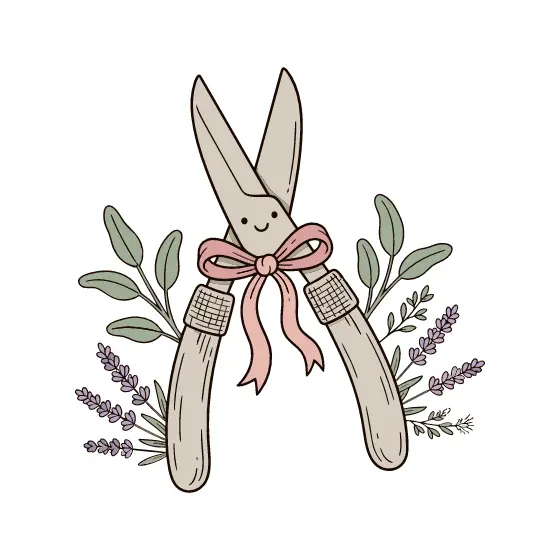 Silver Shears With Sage and Ribbon