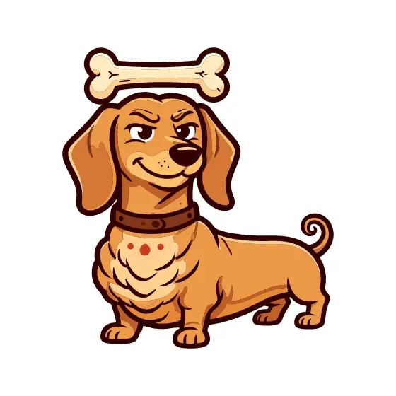 Smug Dachshund Balancing Bone Overhead