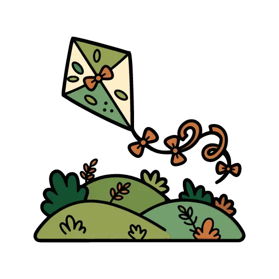 Kite With Ribbon Tail Over Hills