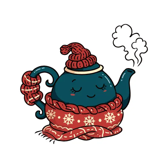 Sleepy Teal Teapot in Red Knit Cozy