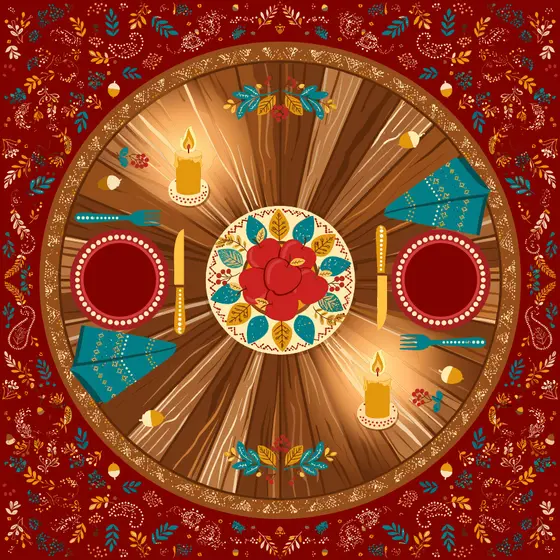 Folk Art Table Setting for Two