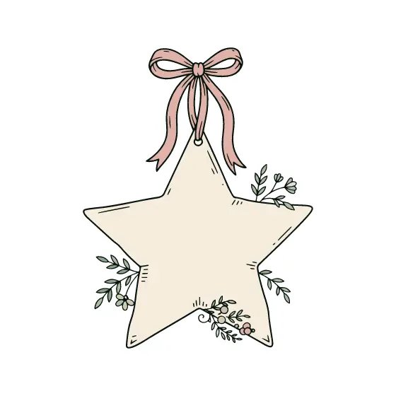 Blank Cream Star Ornament With Rose Bow