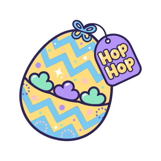Yellow Zigzag Egg With Purple Hop Hop Tag
