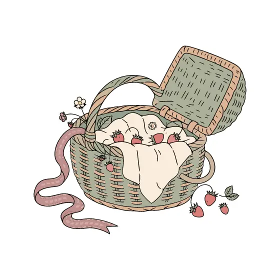 Wicker Picnic Basket With Strawberries