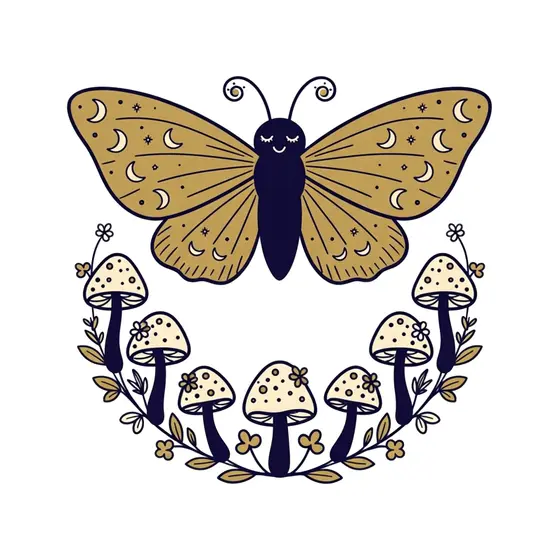 Gold Moth Above Mushroom Ring