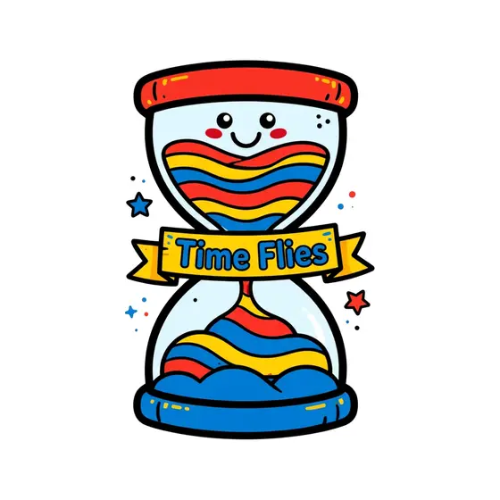 Smiling Hourglass With Time Flies Banner