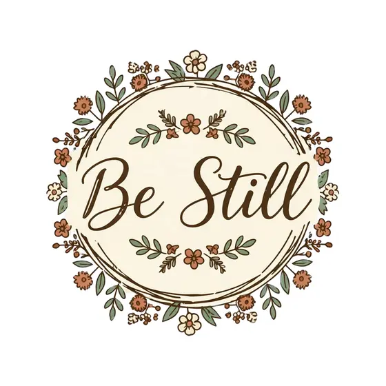 Script Be Still In Floral Wreath