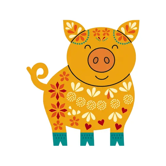 Mustard Pig With Cream Floral Body