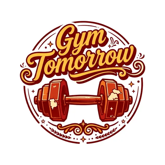 Yellow Lettering Circle Badge With Red Dumbbell