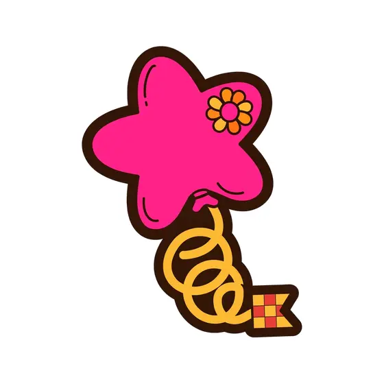 Hot Pink Star Balloon With Mustard String