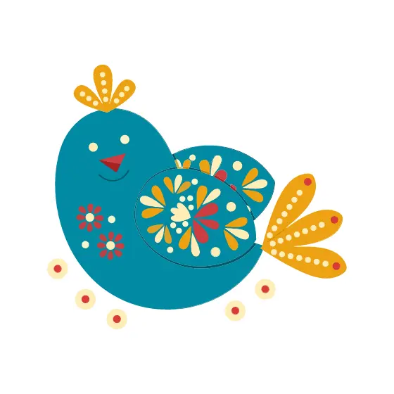 Teal Folk Bird With Mustard Tail
