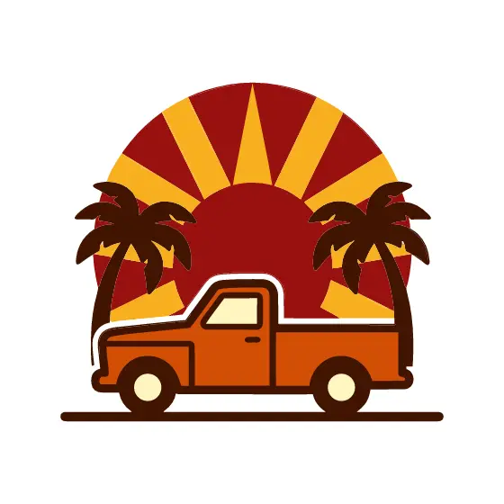 Orange Truck With Twin Palms
