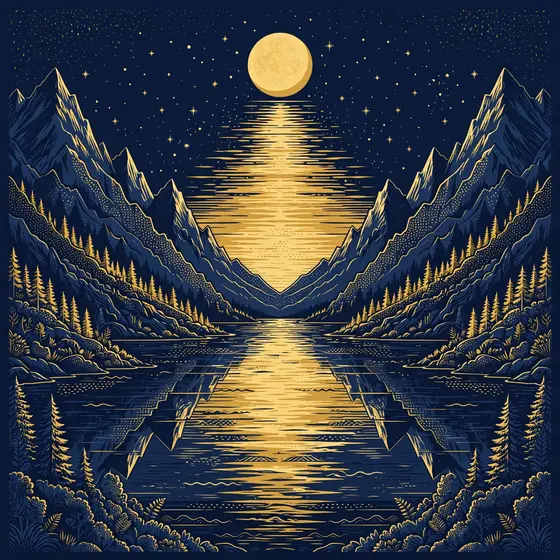 Gold Moon Over Mountain Lake
