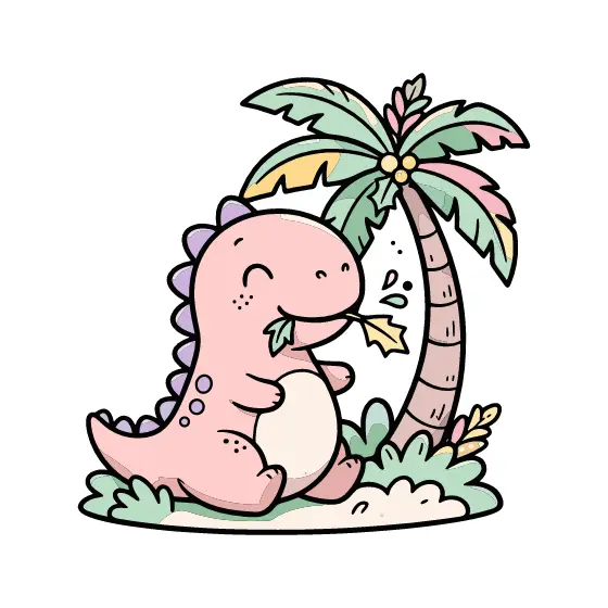 Chubby Pink Dinosaur Eating Leaves