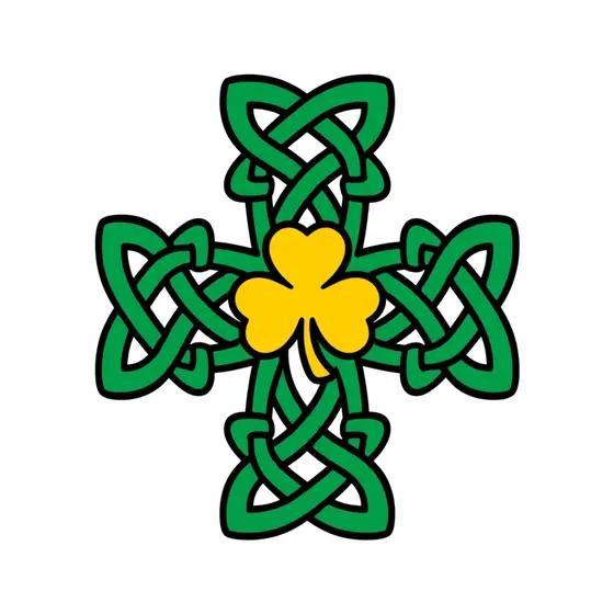 Green Celtic Knot Cross With Yellow Shamrock
