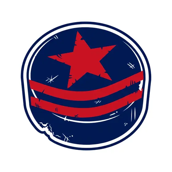 Worn Navy Hockey Puck With Red Star