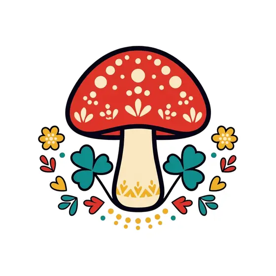 Red Mushroom With Teal Clover