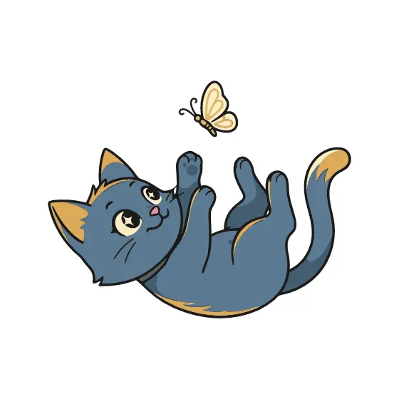Blue Cat Rolling Over Chasing Butterfly