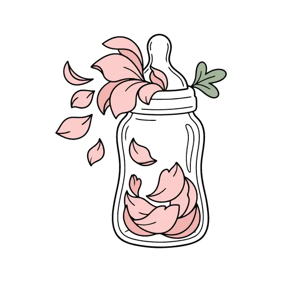 Baby Bottle With Scattered Petals Left