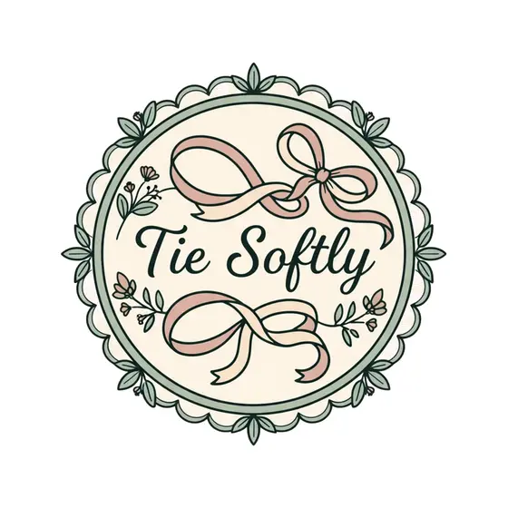 Round Badge With Ribbon Bows and Script