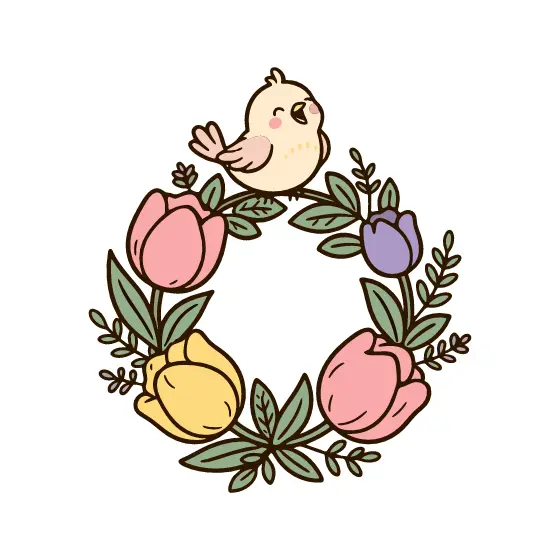 Songbird Perched On Tulip Wreath