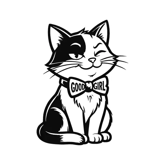 Winking Seated Cat With Bow Tie