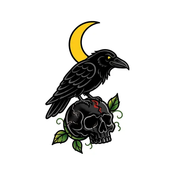 Black Raven On Cracked Skull