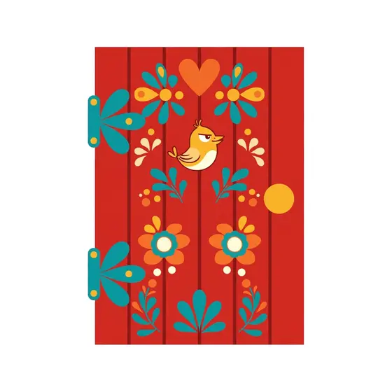 Red Barn Door With Bird