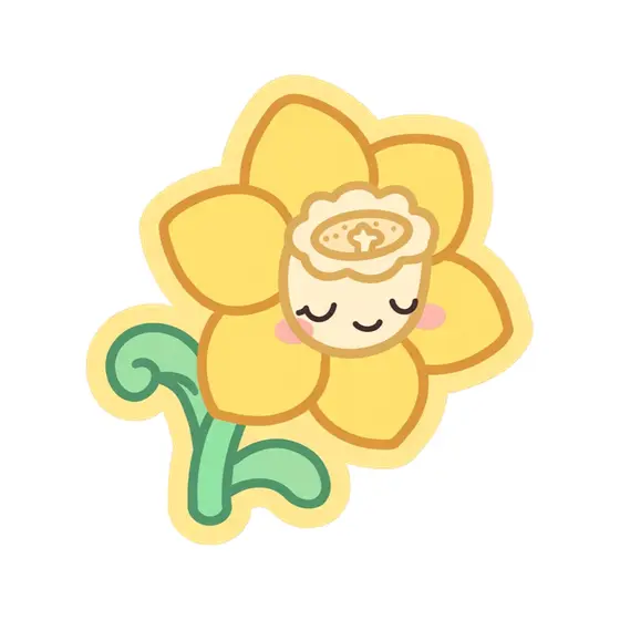 Tilted Kawaii Daffodil With Curled Stem