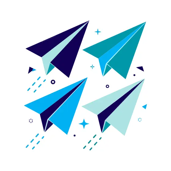 Four Paper Airplanes in Grid
