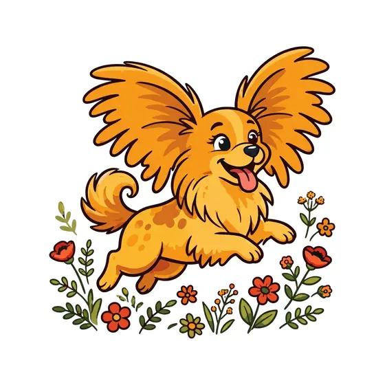 Golden Papillon Dog Leaping Among Wildflowers