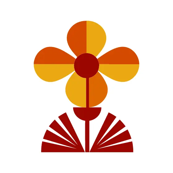 Mid-Century Geometric Flower With Fan Leaves