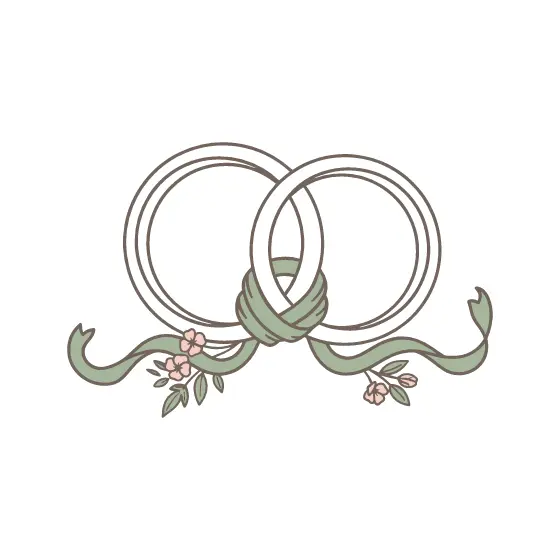 Interlocked Wedding Rings With Sage Ribbon