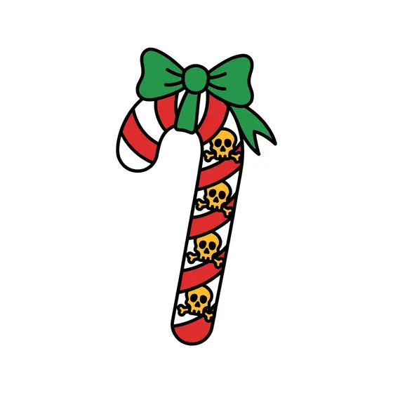 Skull-Striped Candy Cane With Green Bow