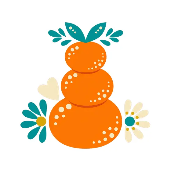 Stacked Oranges With Teal Leaves