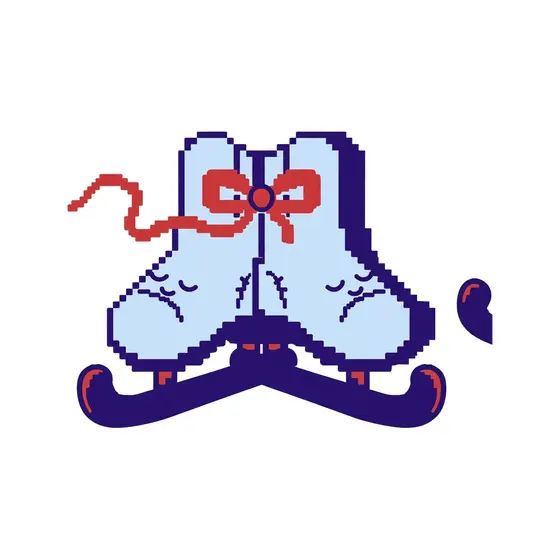 Pixel Ice Skates With Red Bow
