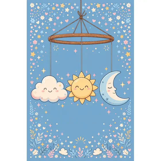 Nursery Mobile with Cloud, Sun and Moon